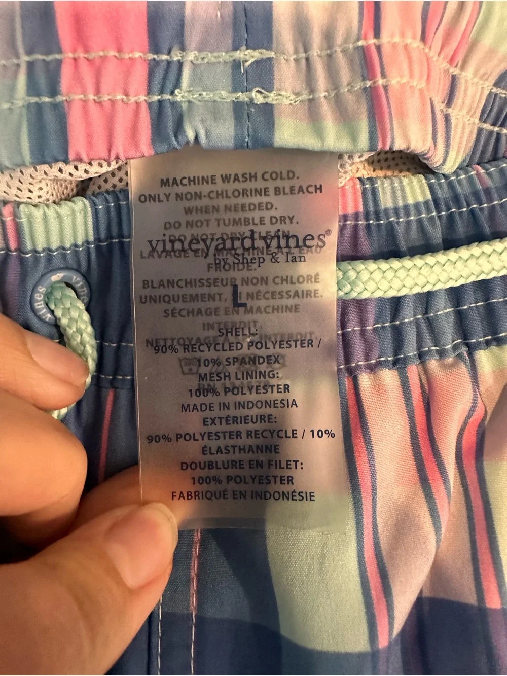Vineyard Vines Plaid Chappy Swim Trunks Blue Pink Men’s Large 7” Inseam